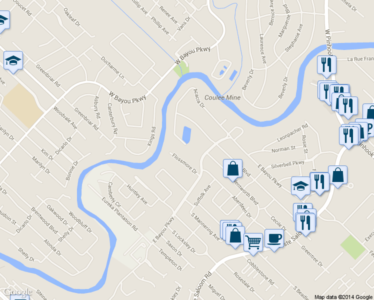 map of restaurants, bars, coffee shops, grocery stores, and more near 220 Acacia Drive in Lafayette