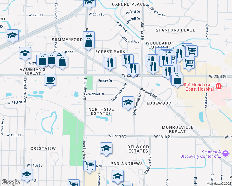 map of restaurants, bars, coffee shops, grocery stores, and more near 1201 West 22nd Street in Panama City