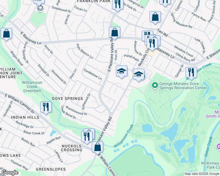 map of restaurants, bars, coffee shops, grocery stores, and more near 5913 Hidden Valley Trail in Austin
