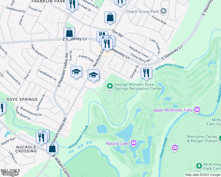 map of restaurants, bars, coffee shops, grocery stores, and more near 5801 Ainez Drive in Austin