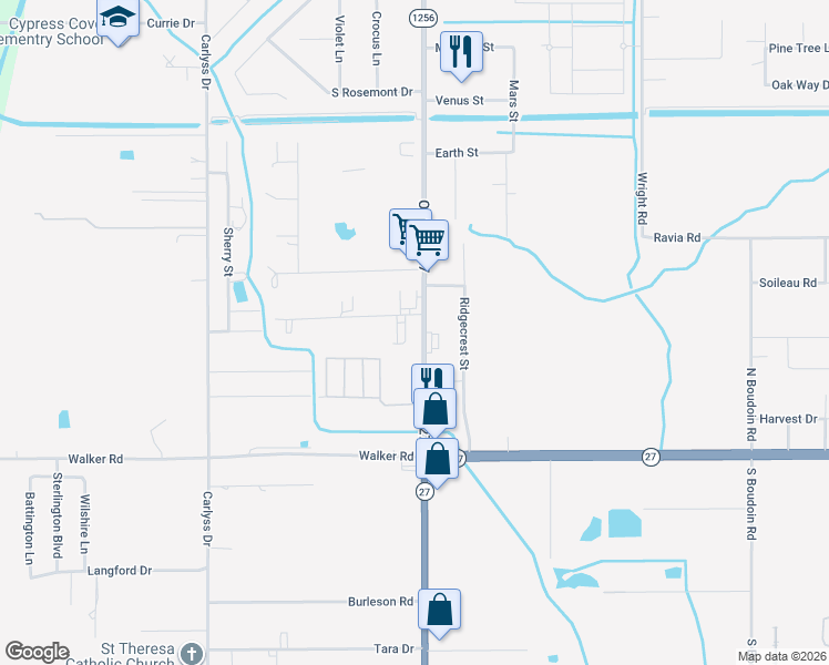 map of restaurants, bars, coffee shops, grocery stores, and more near 4352-4498 Old Highway 27 in Sulphur