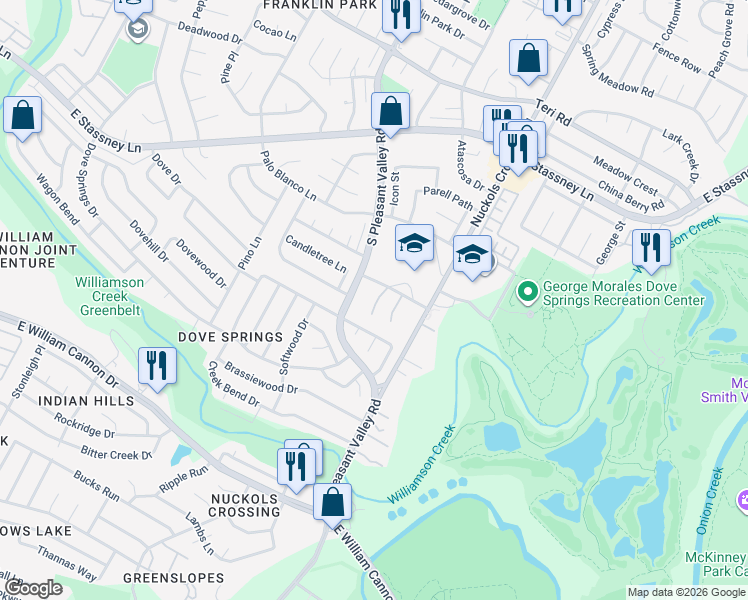 map of restaurants, bars, coffee shops, grocery stores, and more near 5913 Hidden Valley Trail in Austin