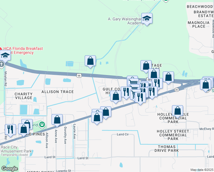 map of restaurants, bars, coffee shops, grocery stores, and more near 1862 Annabellas Drive in Panama City Beach