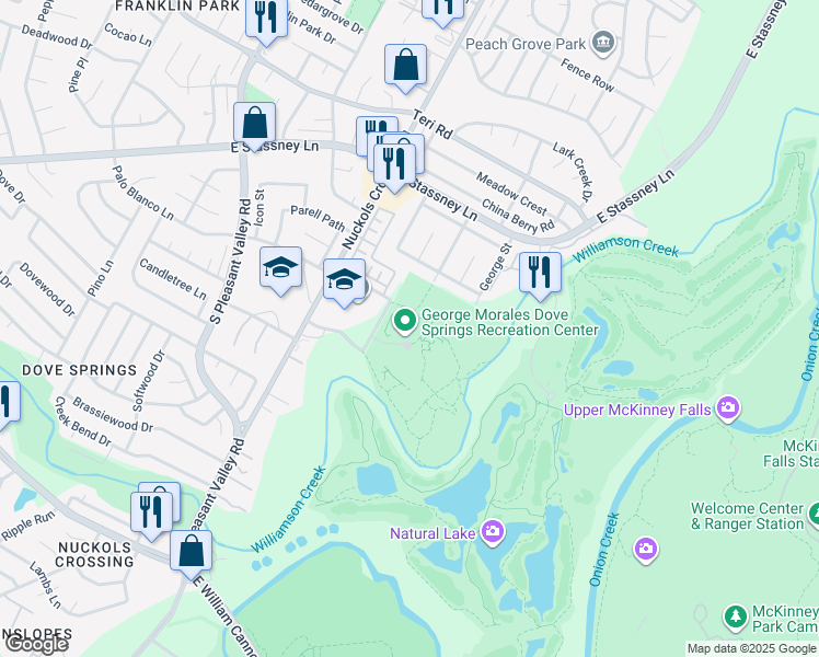 map of restaurants, bars, coffee shops, grocery stores, and more near 5801 Ainez Drive in Austin