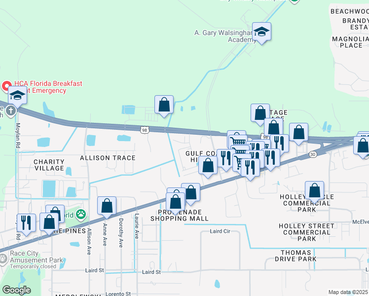 map of restaurants, bars, coffee shops, grocery stores, and more near 1720 Annabellas Drive in Panama City Beach