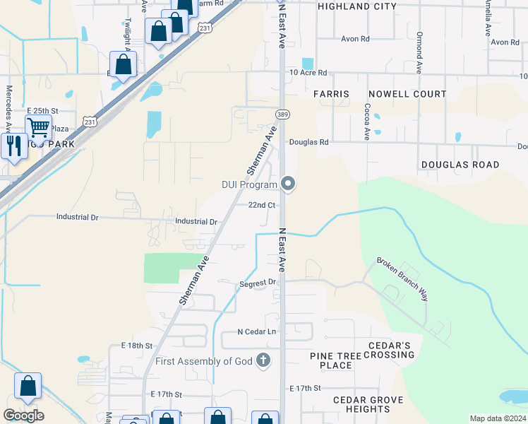 map of restaurants, bars, coffee shops, grocery stores, and more near 2618 East 22nd Court in Panama City