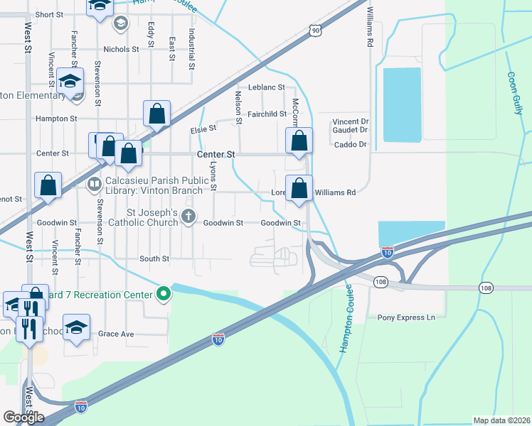 map of restaurants, bars, coffee shops, grocery stores, and more near 902 Goodwin Street in Vinton