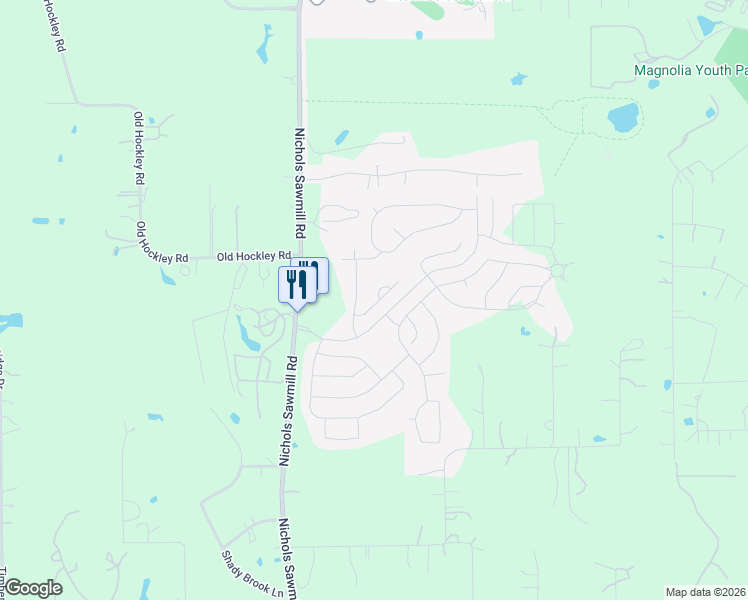 map of restaurants, bars, coffee shops, grocery stores, and more near 18801-18899 Red Adler Court in Magnolia