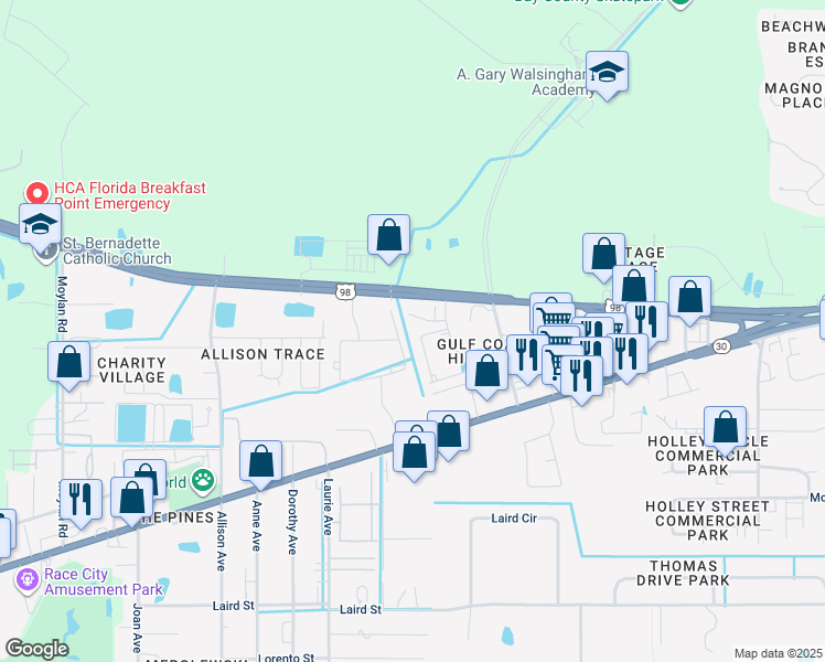 map of restaurants, bars, coffee shops, grocery stores, and more near 1726 Annabellas Drive in Panama City Beach