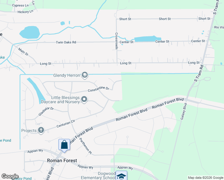map of restaurants, bars, coffee shops, grocery stores, and more near 2730 Constantine Drive in Roman Forest