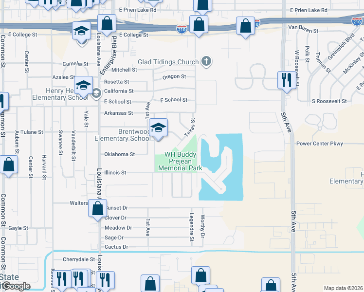 map of restaurants, bars, coffee shops, grocery stores, and more near 3909 Texas Street in Lake Charles