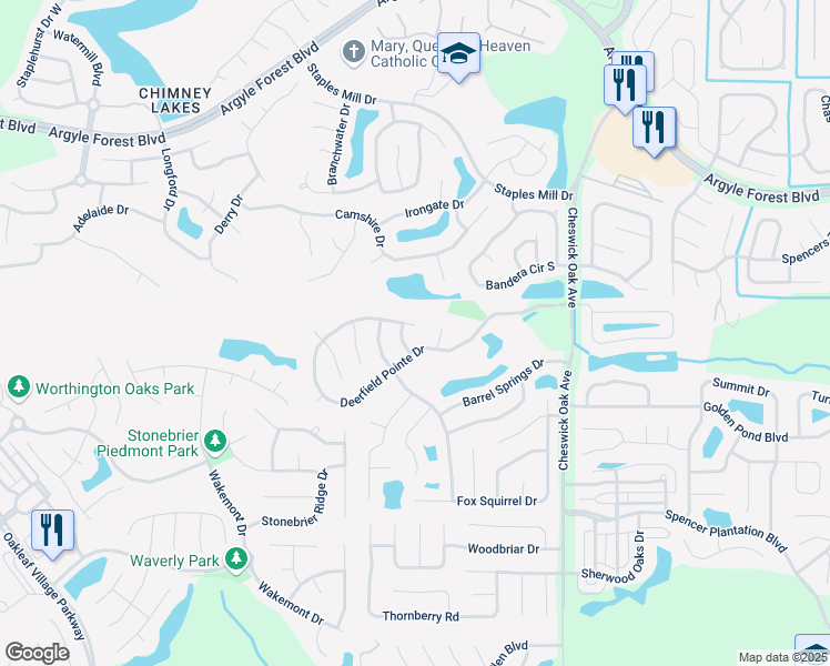 map of restaurants, bars, coffee shops, grocery stores, and more near 3270 Deerfield Pointe Drive in Orange Park