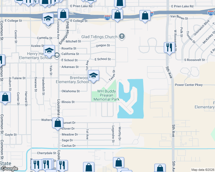 map of restaurants, bars, coffee shops, grocery stores, and more near 3909 Texas St in Lake Charles