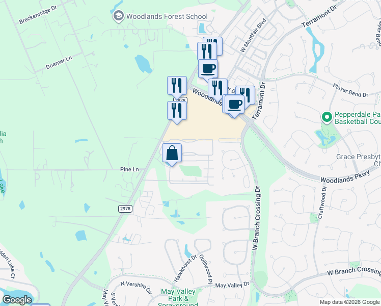 map of restaurants, bars, coffee shops, grocery stores, and more near 29980 Farm to Market Road 2978 in Magnolia