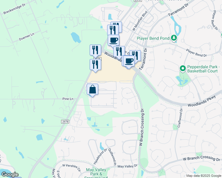 map of restaurants, bars, coffee shops, grocery stores, and more near 29930 Farm to Market Road 2978 in Magnolia