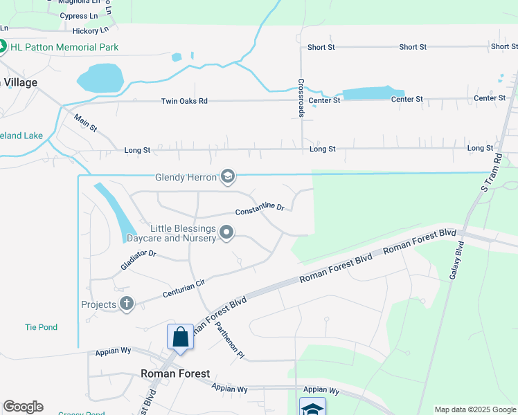 map of restaurants, bars, coffee shops, grocery stores, and more near 2730 Constantine Dr in Roman Forest