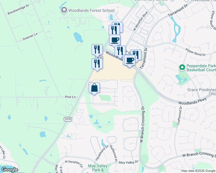 map of restaurants, bars, coffee shops, grocery stores, and more near 30000 Farm to Market Road 2978 in Magnolia