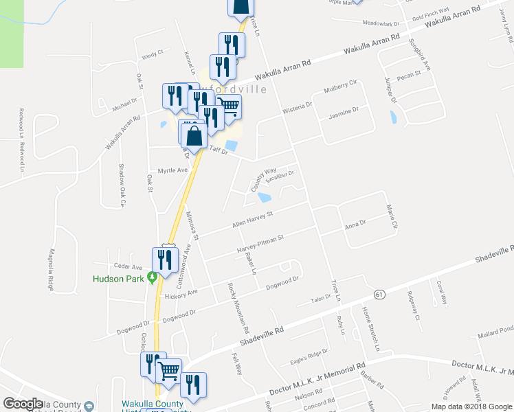 map of restaurants, bars, coffee shops, grocery stores, and more near 20 King Arthurs Court in Crawfordville