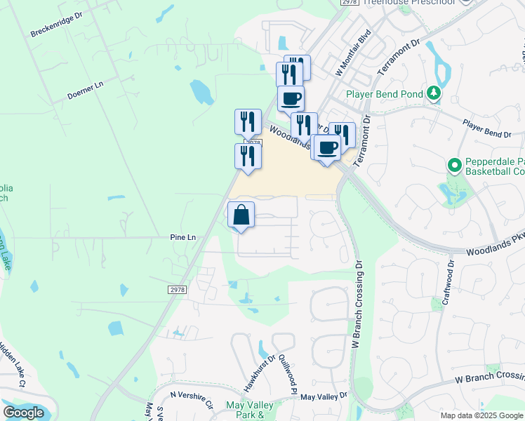 map of restaurants, bars, coffee shops, grocery stores, and more near 30000 Farm to Market Road 2978 in Magnolia
