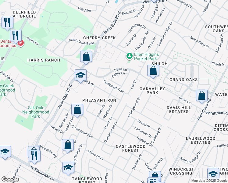 map of restaurants, bars, coffee shops, grocery stores, and more near 8907 Wagtail Cove in Austin