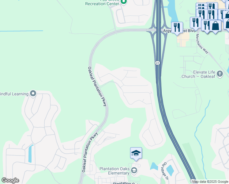 map of restaurants, bars, coffee shops, grocery stores, and more near 574 Orange Circle in Orange Park