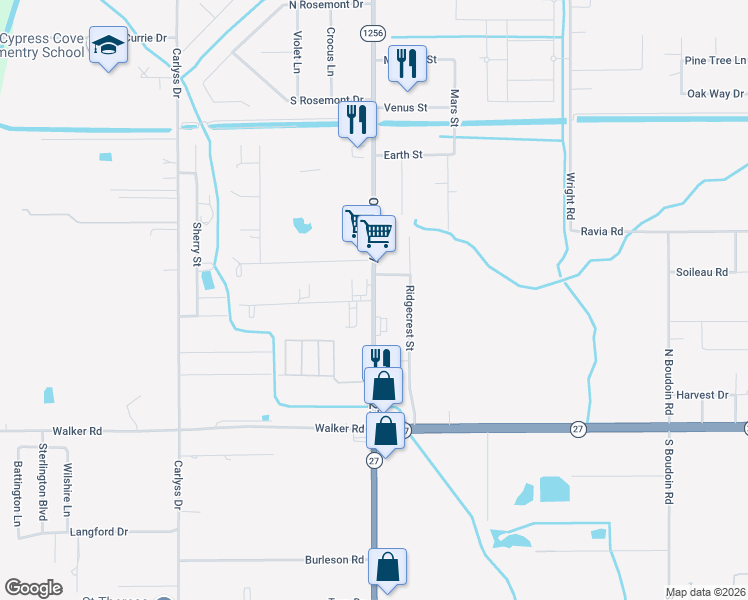 map of restaurants, bars, coffee shops, grocery stores, and more near 4352 Old Highway 27 in Sulphur