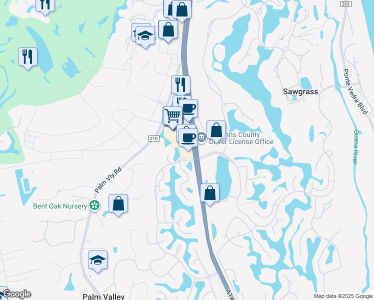 map of restaurants, bars, coffee shops, grocery stores, and more near 2 Fairfield Boulevard in Ponte Vedra Beach
