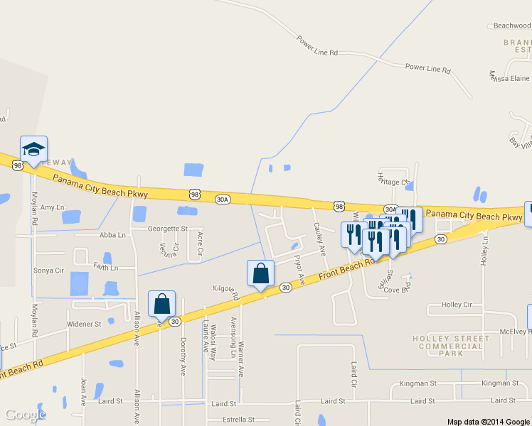 map of restaurants, bars, coffee shops, grocery stores, and more near 8204 Annabellas Lane in Panama City Beach