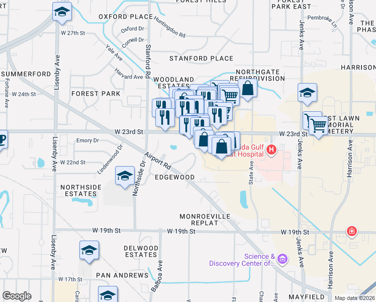map of restaurants, bars, coffee shops, grocery stores, and more near 821 West 23rd Street in Panama City