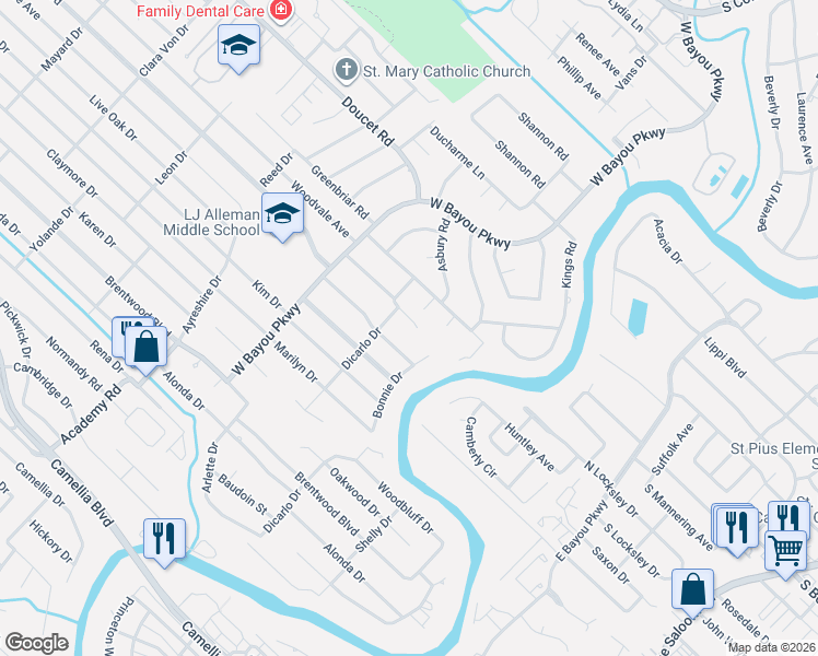 map of restaurants, bars, coffee shops, grocery stores, and more near 805 Woodvale Avenue in Lafayette