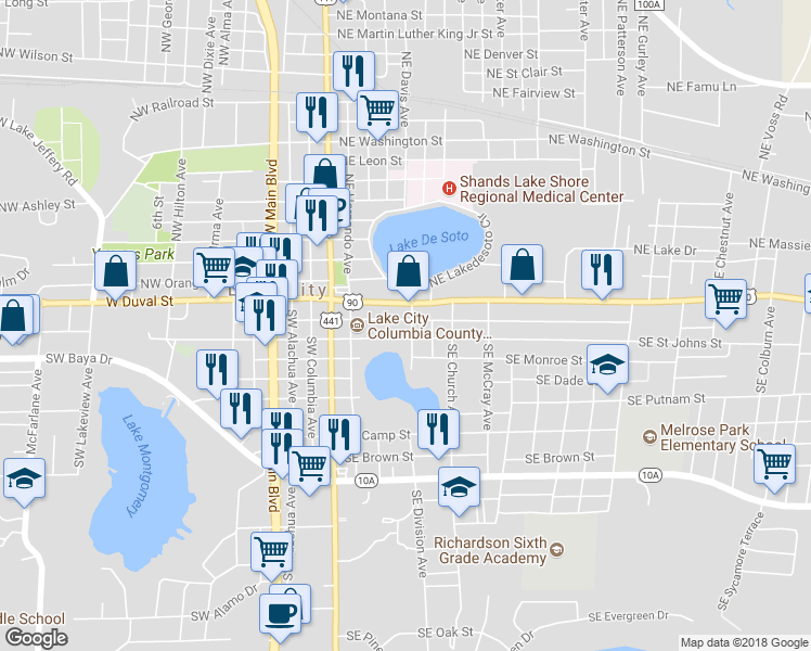 map of restaurants, bars, coffee shops, grocery stores, and more near 148 Southeast Vickers Terrace in Lake City