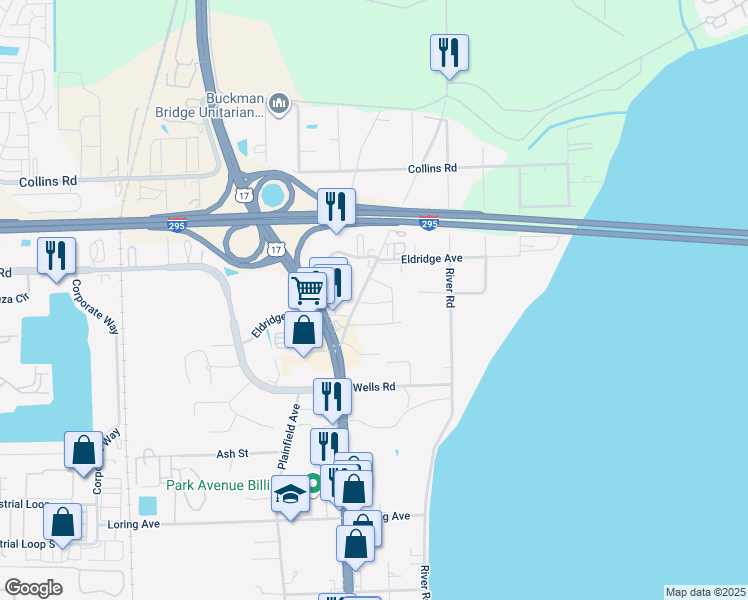 map of restaurants, bars, coffee shops, grocery stores, and more near 29 Old Orange Park Road in Orange Park