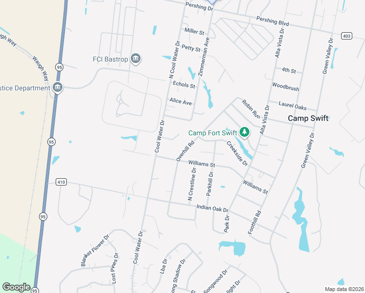 map of restaurants, bars, coffee shops, grocery stores, and more near 108 Williams Street in Bastrop