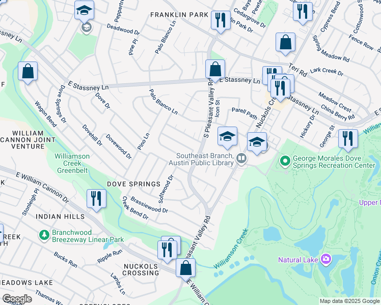 map of restaurants, bars, coffee shops, grocery stores, and more near 4802 Candletree Lane in Austin
