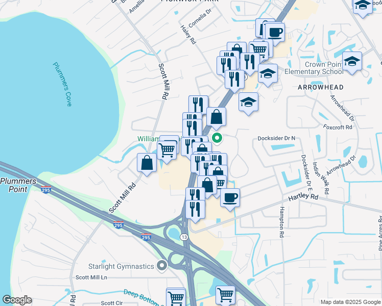 map of restaurants, bars, coffee shops, grocery stores, and more near 10450 San Jose Boulevard in Jacksonville