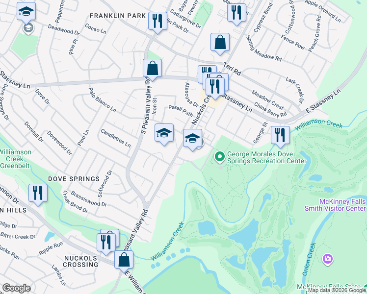 map of restaurants, bars, coffee shops, grocery stores, and more near 5639 Nuckols Crossing Road in Austin