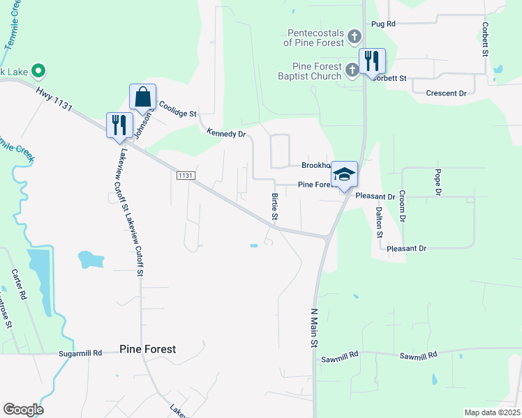 map of restaurants, bars, coffee shops, grocery stores, and more near 360 Highway 1131 in Vidor
