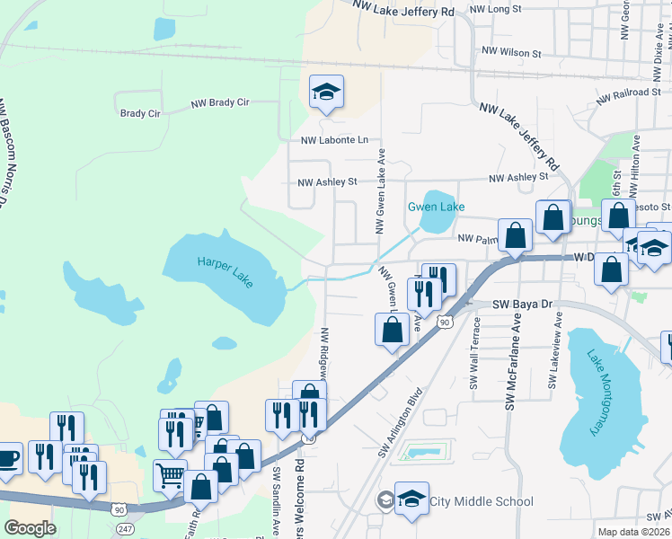 map of restaurants, bars, coffee shops, grocery stores, and more near 2401-2799 Northwest Eadie Street in Lake City