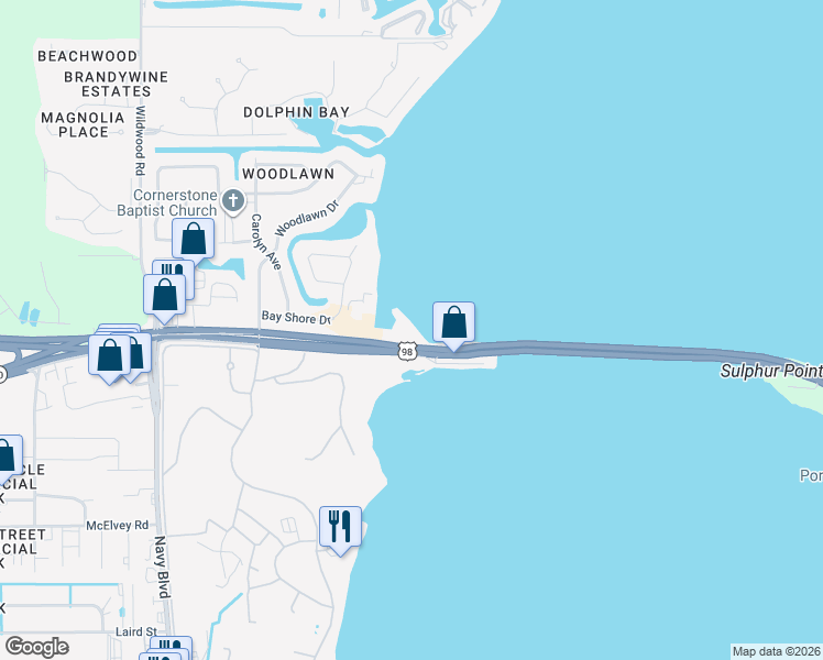 map of restaurants, bars, coffee shops, grocery stores, and more near 6422 U.S. 98 in Panama City Beach