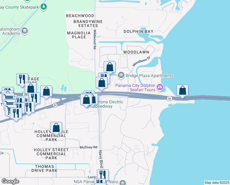 map of restaurants, bars, coffee shops, grocery stores, and more near 6900 U.S. 98 in Panama City Beach