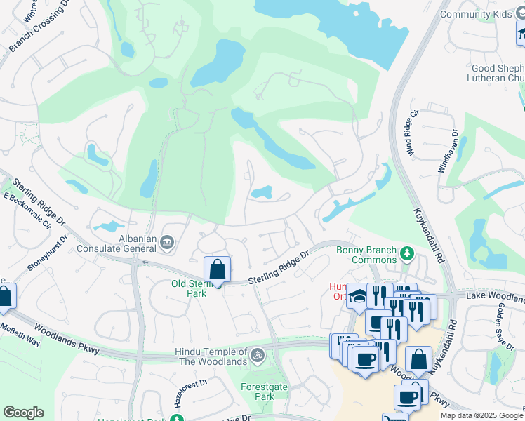 map of restaurants, bars, coffee shops, grocery stores, and more near 19 Villeroy Way in Spring