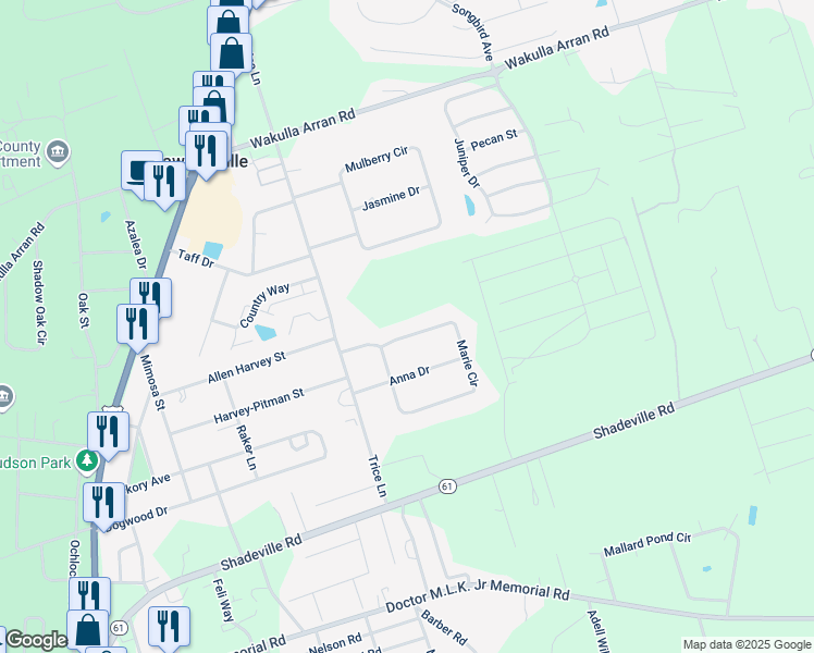 map of restaurants, bars, coffee shops, grocery stores, and more near 181 Marie Circle in Crawfordville