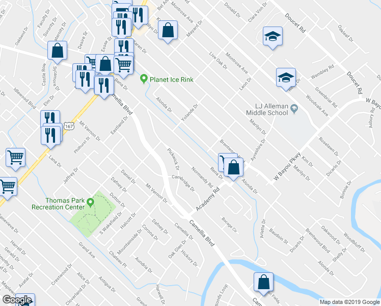 map of restaurants, bars, coffee shops, grocery stores, and more near 328 Rena Drive in Lafayette