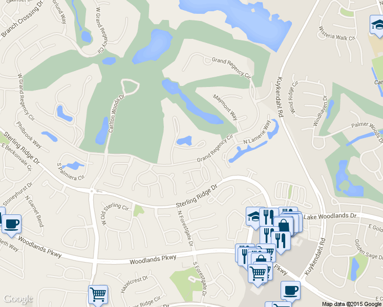 map of restaurants, bars, coffee shops, grocery stores, and more near 19 Villeroy Way in Spring
