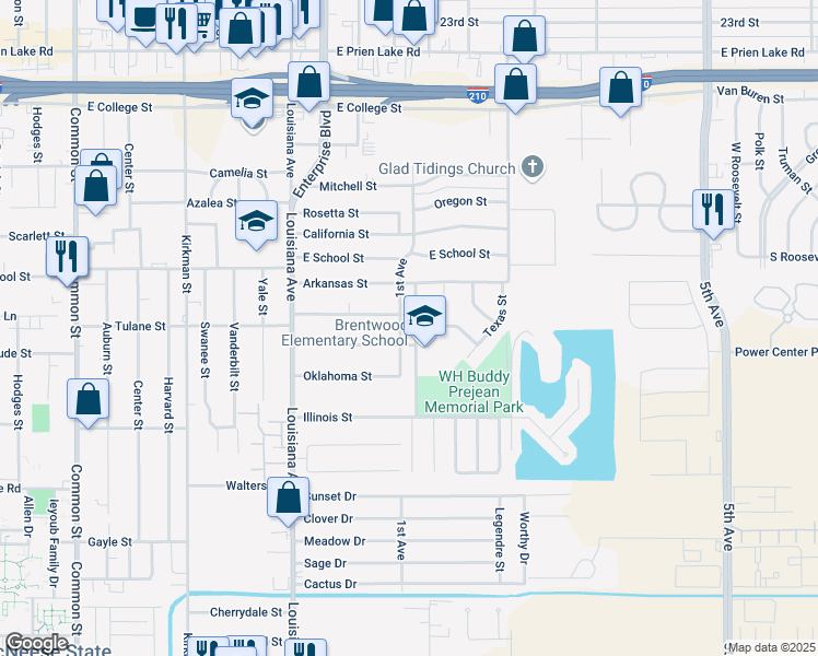 map of restaurants, bars, coffee shops, grocery stores, and more near 3804 Brentwood Street in Lake Charles