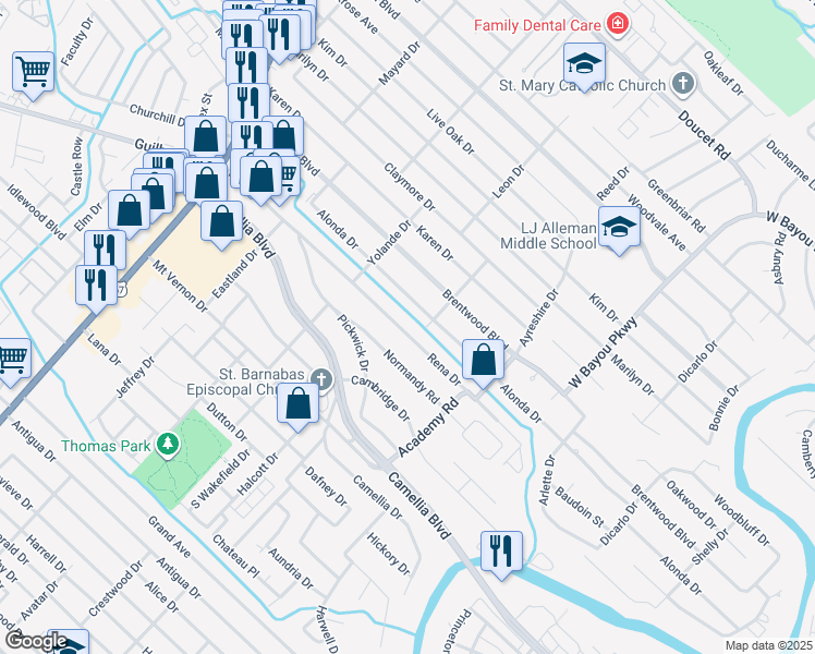 map of restaurants, bars, coffee shops, grocery stores, and more near 331 Rena Drive in Lafayette