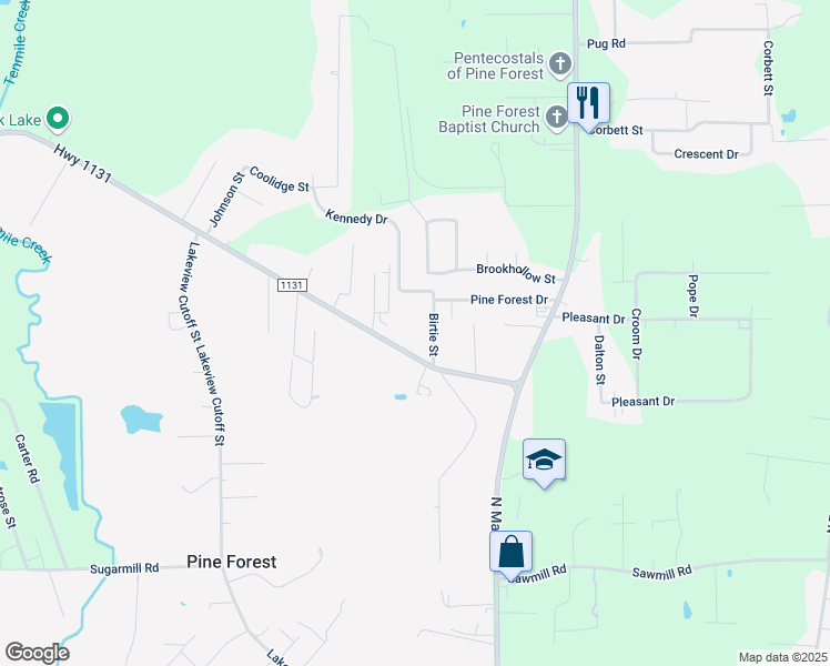 map of restaurants, bars, coffee shops, grocery stores, and more near 360 Hwy 1131 in Vidor