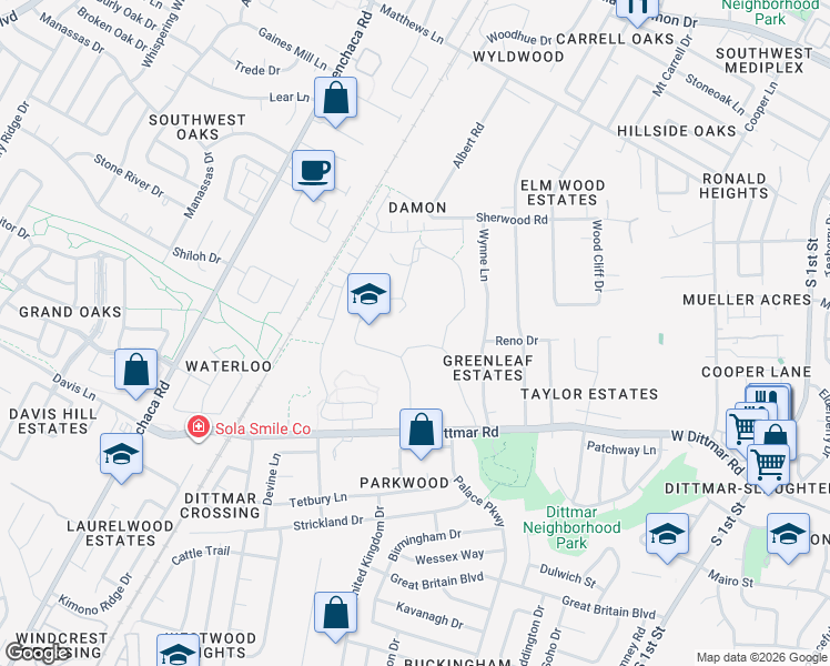 map of restaurants, bars, coffee shops, grocery stores, and more near 1106 West Dittmar Road in Austin