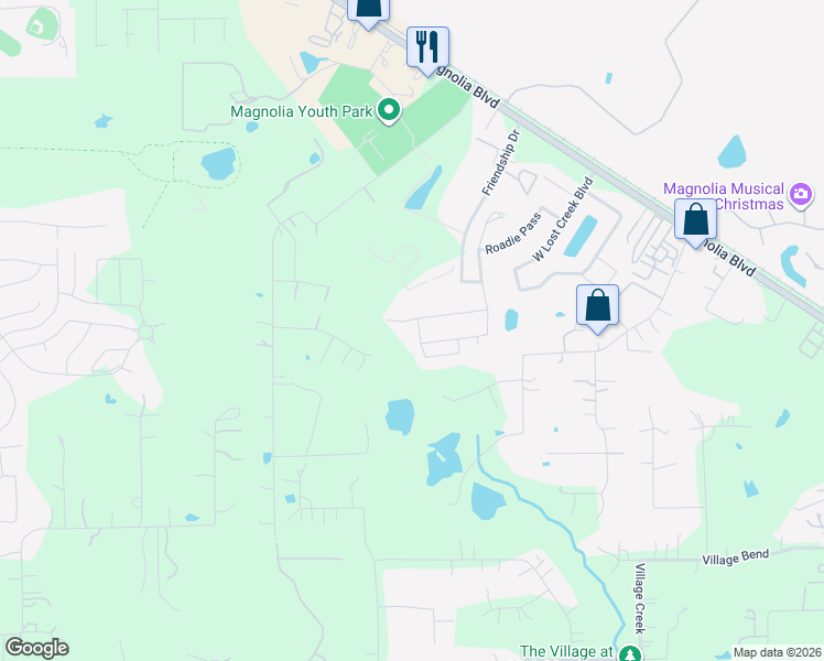 map of restaurants, bars, coffee shops, grocery stores, and more near 38111 West Sulphur Creek Drive in Magnolia