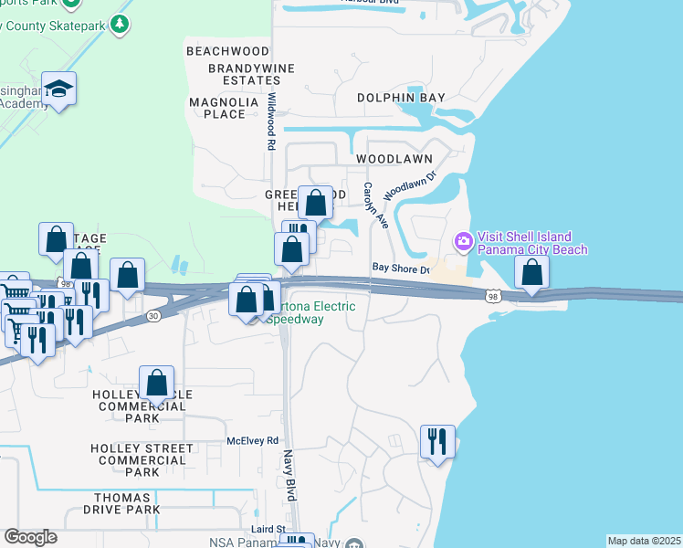 map of restaurants, bars, coffee shops, grocery stores, and more near 6900 U.S. 98 in Panama City Beach